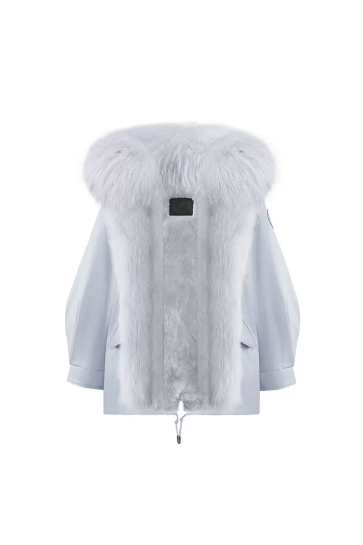 Ozlana Airy Blue Oversize Parka +Blue Rabbit Fur/Raccoon Fur | Women Classic & Designer Parkas