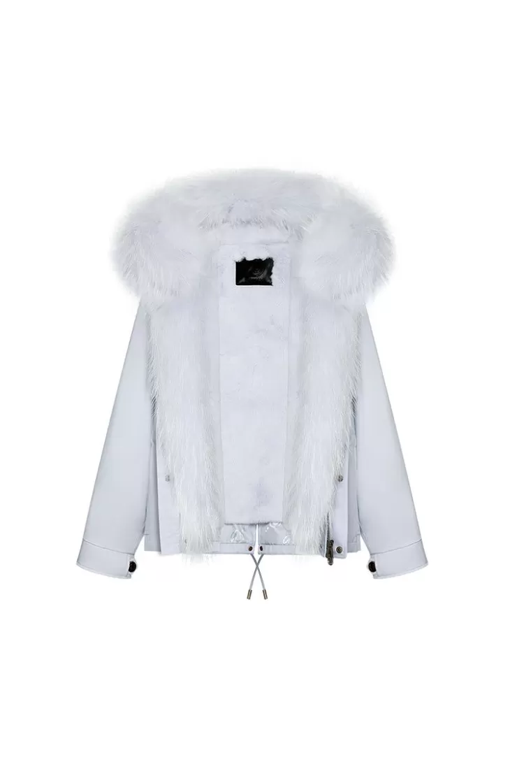 Ozlana Airy Blueshort Oversize Parka+Blue Rabbit Fur/Raccoon Fur | Women Classic & Designer Parkas