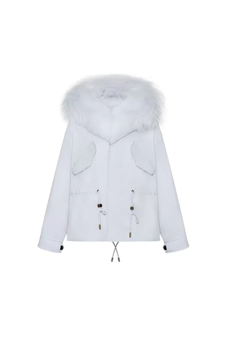 Ozlana Airy Blueshort Oversize Parka+Blue Rabbit Fur/Raccoon Fur | Women Classic & Designer Parkas