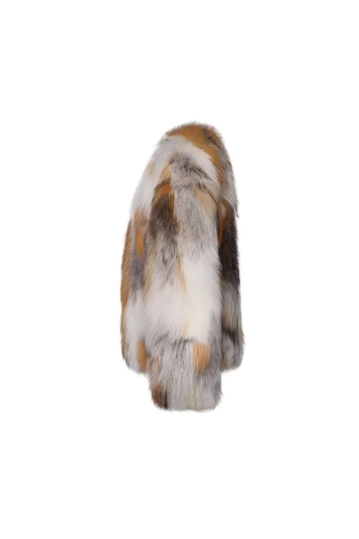 Ozlana Backstage V Neck Fox Fur Jacket (Cream Brown) | Women Full Fur Jackets