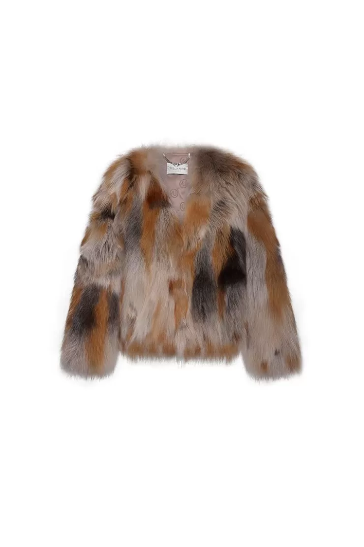 Ozlana Backstage V Neck Fox Fur Jacket (Pink Brown) | Women Full Fur Jackets