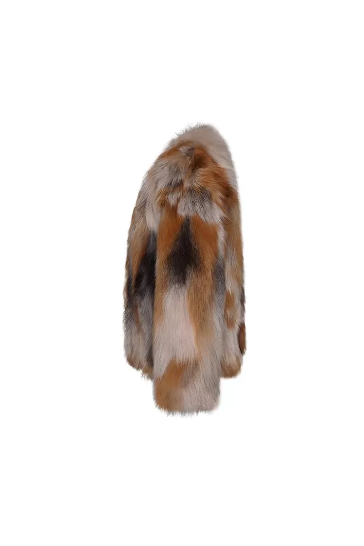 Ozlana Backstage V Neck Fox Fur Jacket (Pink Brown) | Women Full Fur Jackets