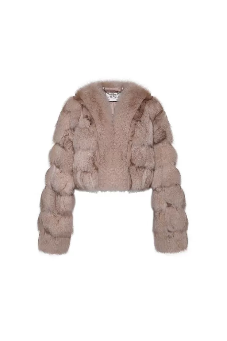 Ozlana Cloud Bubble Crop V Neck Fox Fur Jacket (Dark Grey) | Women Full Fur Jackets
