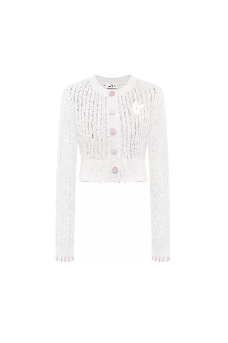 Ozlana Contrast Button Knitted Cardigan (Cream) | Women Knits