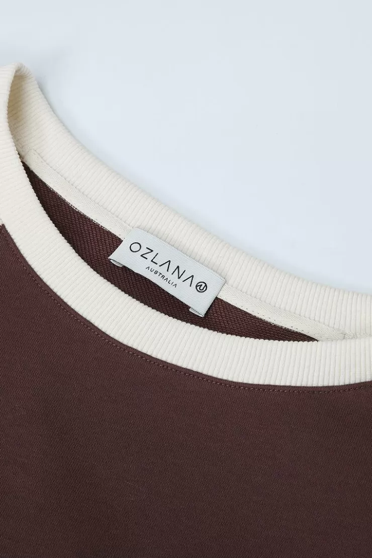 Ozlana Crewneck Dragon Printsweatshirt (Coffee Color+Cream) | Women Tops