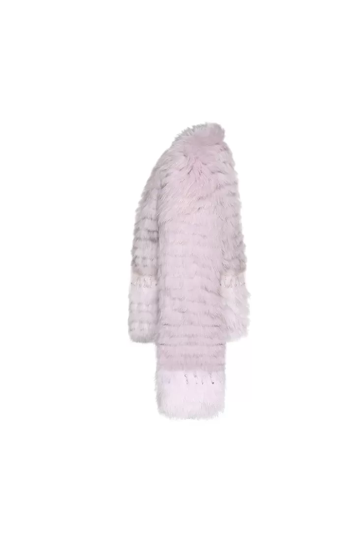 Ozlana Crown Crystal Contrast V Neck Fox Fur Jacket (Purple Gradient) | Women Full Fur Jackets