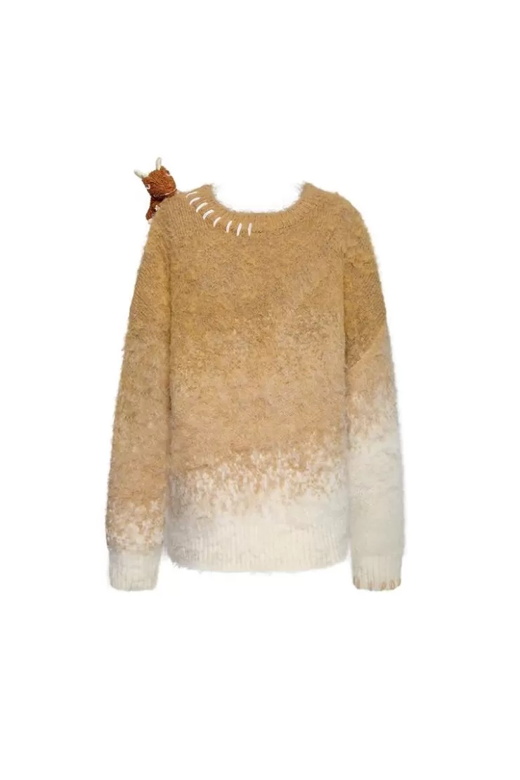 Ozlana Faerie Dragon Doll Stitched Knit Sweater(Camel) | Women Knits