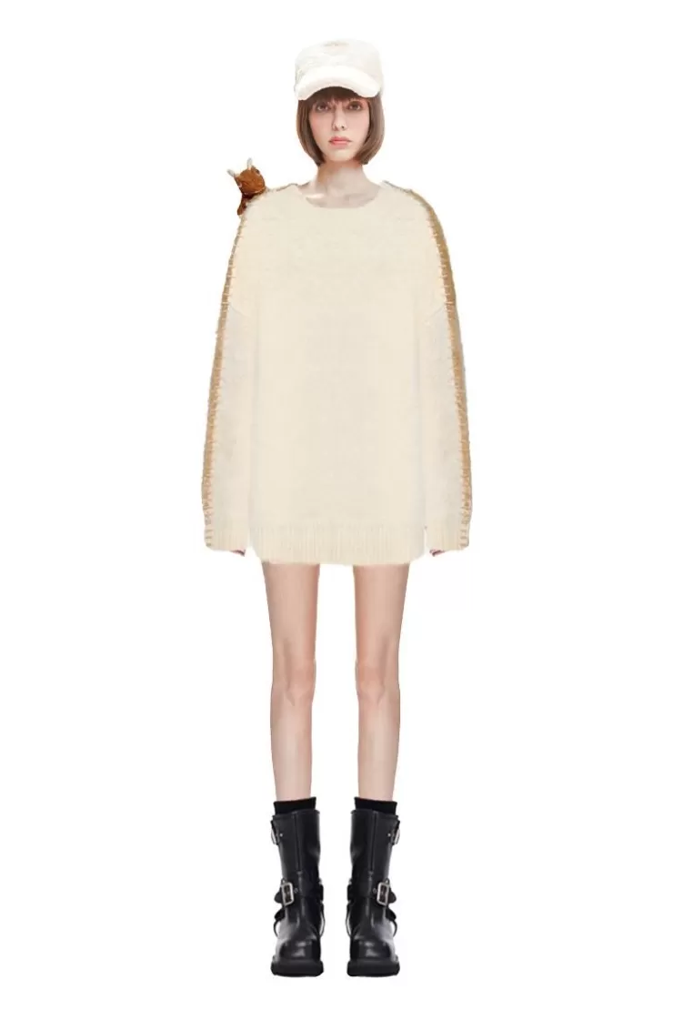 Ozlana Faerie Dragon Doll Stitched Knit Sweater(Camel) | Women Knits