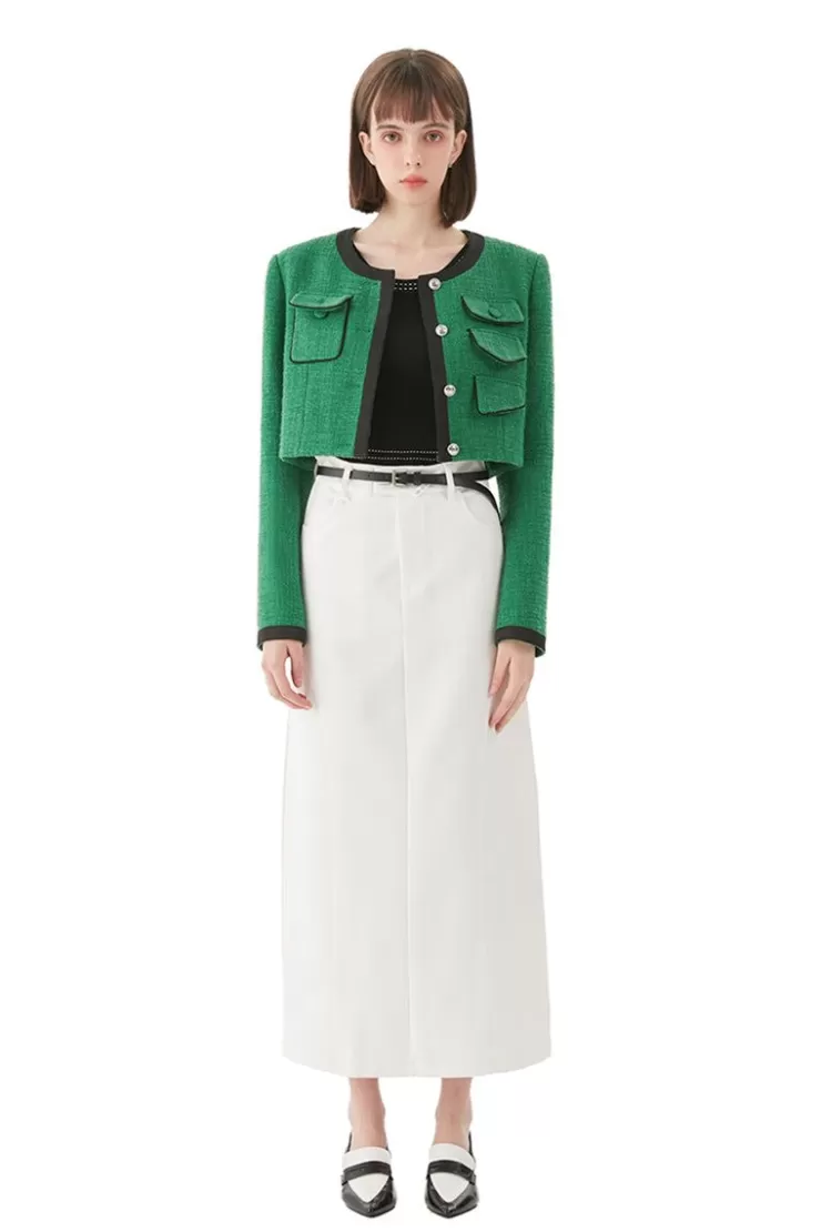 Ozlana Multi-Pocket Vintage Tweed Jacket (Green) | Women Ozln