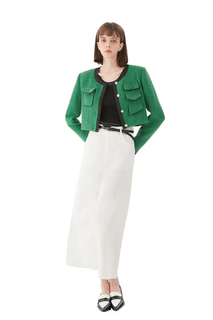 Ozlana Multi-Pocket Vintage Tweed Jacket (Green) | Women Ozln