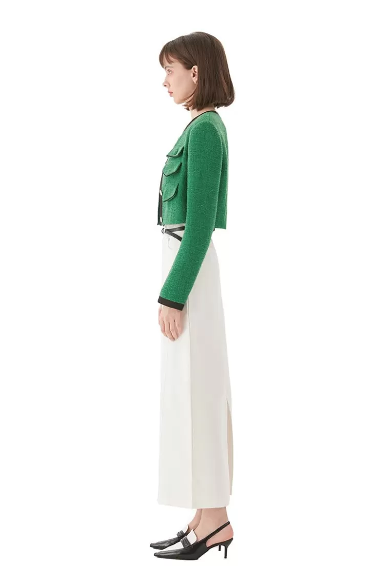 Ozlana Multi-Pocket Vintage Tweed Jacket (Green) | Women Ozln