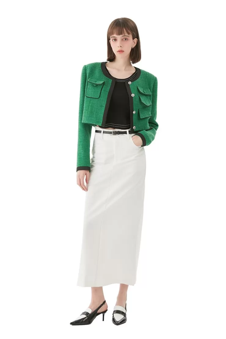Ozlana Multi-Pocket Vintage Tweed Jacket (Green) | Women Ozln