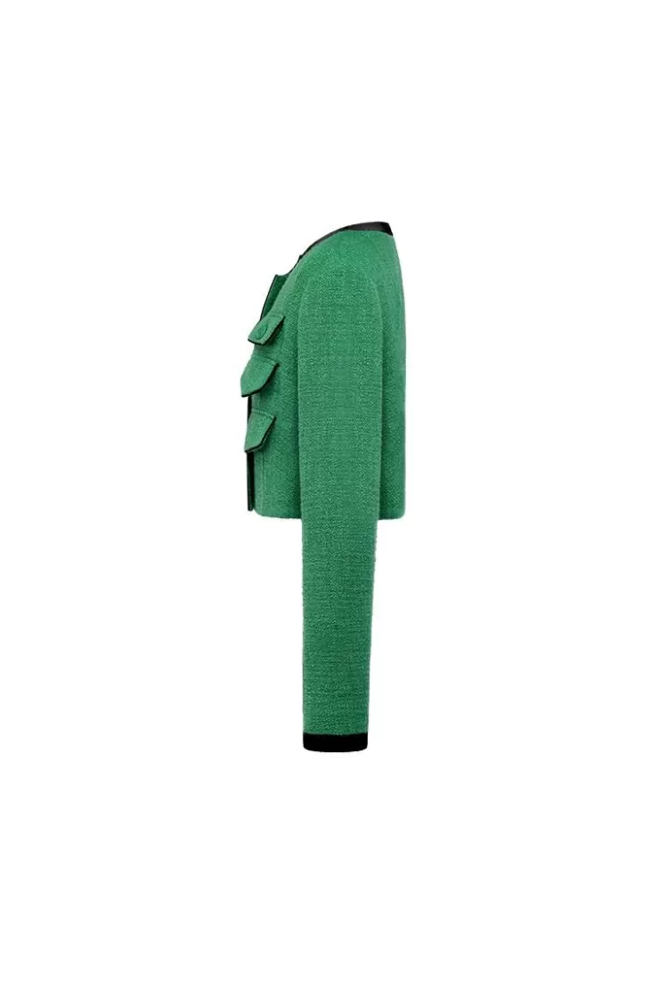 Ozlana Multi-Pocket Vintage Tweed Jacket (Green) | Women Ozln