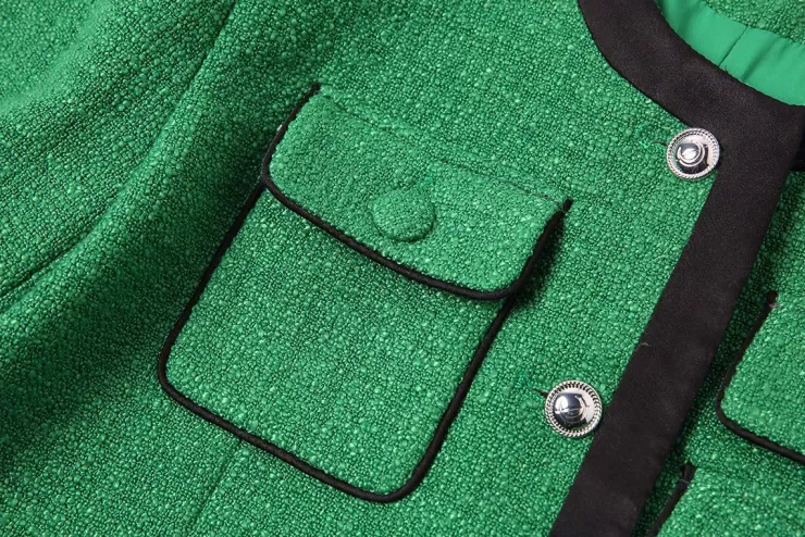 Ozlana Multi-Pocket Vintage Tweed Jacket (Green) | Women Ozln