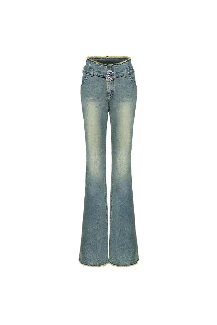 Ozlana Ozln Curved Waist Vintage Straight Leg Jeans(Blue) | Women Ozln