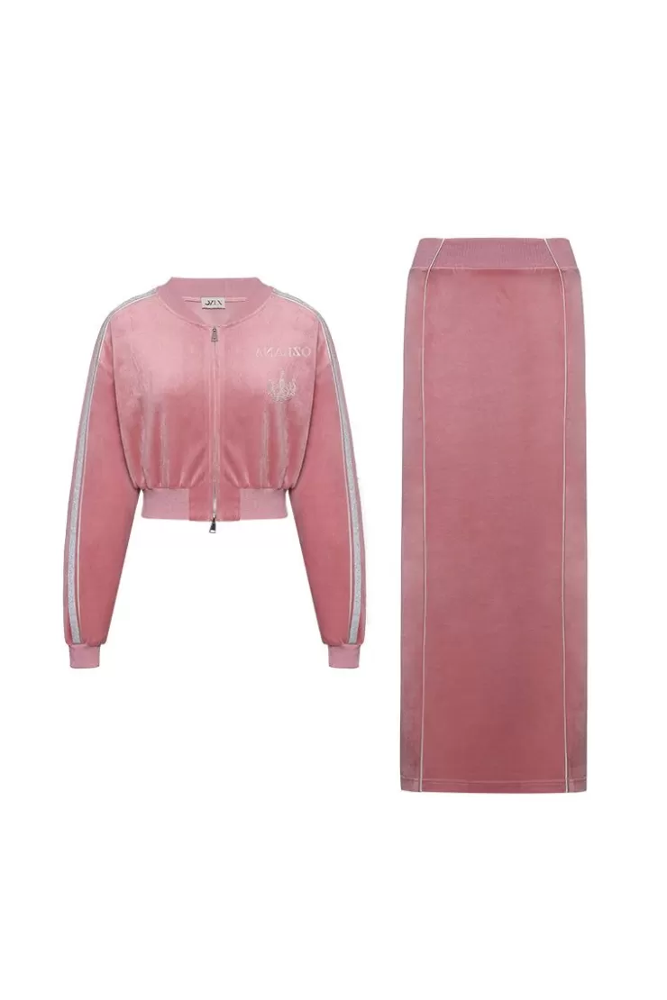 Ozlana Ozln O Club Baseball Sweat Suit Midi Skirt Set(Pink) | Women Matching Sets