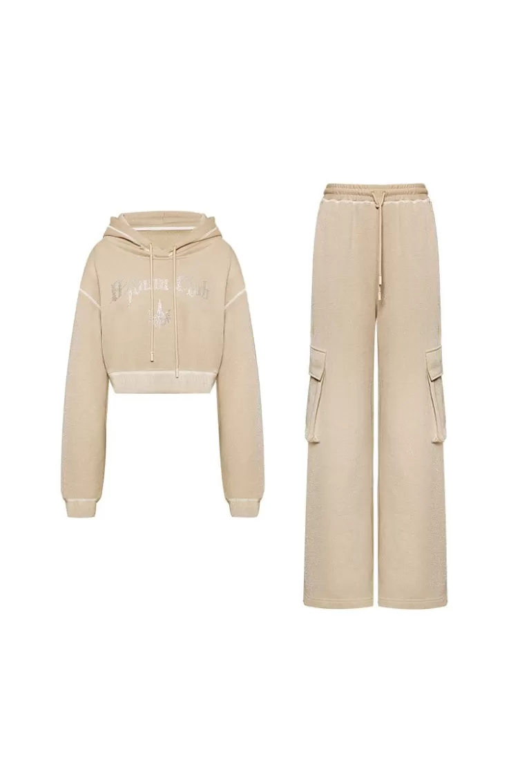 Ozlana Ozln O Club Rhinestone Sweat Suit Set(Coffee Grey) | Women Matching Sets
