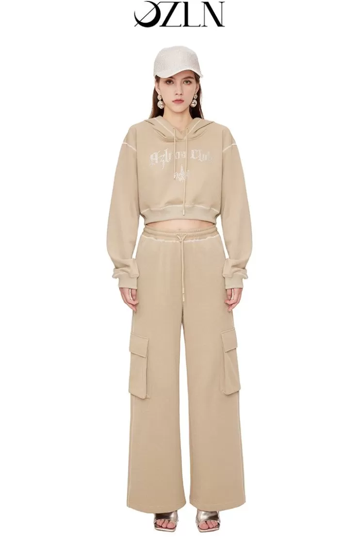 Ozlana Ozln O Club Rhinestone Sweat Suit Set(Coffee Grey) | Women Matching Sets