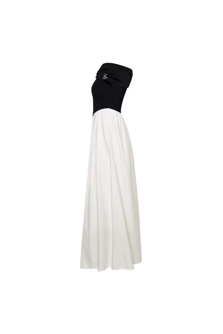 Ozlana Ozln Off Shoulder Bow Knit Dress (Black+Cream) | Women Dresses & Sets