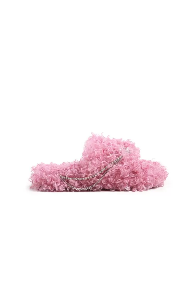 Ozlana Shiny Crystal Butterflyfaux Fur Slippers(Pink) | Women Shoes