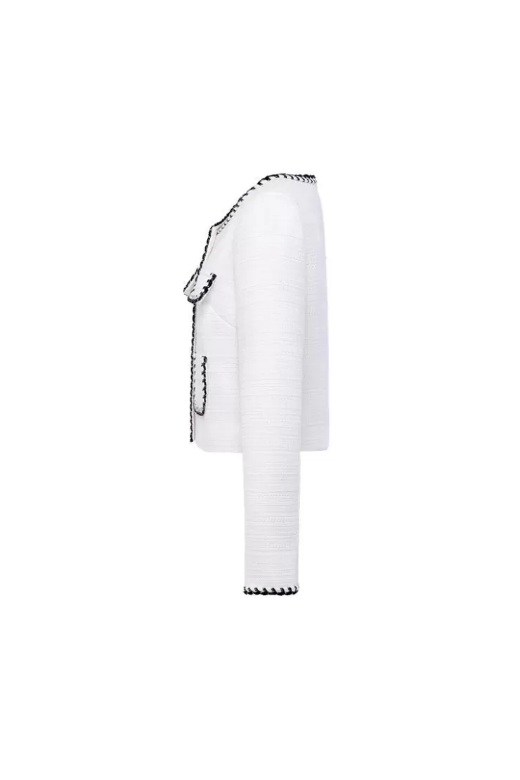 Ozlana Stitched Edge Vintage Tweed Jacket (White) | Women Ozln