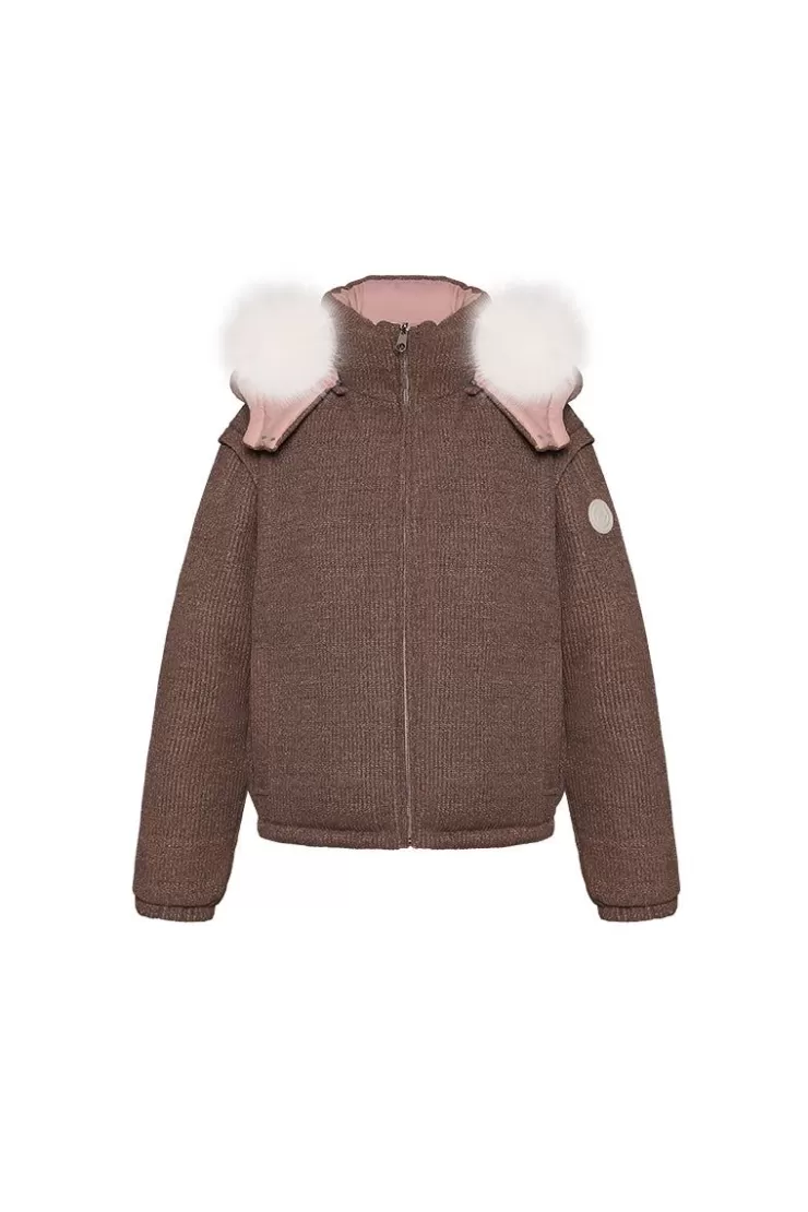 Ozlana Turnover Knit Multi-Weardown Jacket(Pink + Coffee Color) | Women Down Puffer Jackets