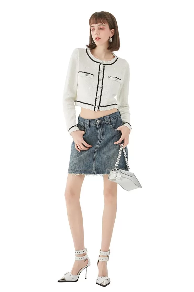 Ozlana Vintage Textured Round Neck Cardigan (White) | Women Ozln